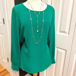 NWT. Adrianna Papell Blouse. Green. Large. Stunning in Person!